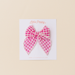 Pink Classic Gingham Bow Clip