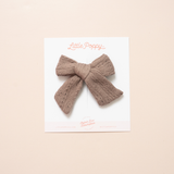 Brown Pointelle Knit Bow Clip
