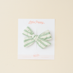 Sage Spring Crinkle Stripes Bow Clip