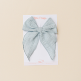 Seafoam Stitched Gauze Bow Clip