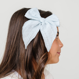 Seafoam Stitched Gauze Bow Clip