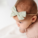 Meadow Sage Woven Seersucker Headband Bow