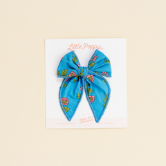 Blue Coronation Floral Bow Clip
