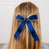 Navy Scalloped Ribbon Bow Clip