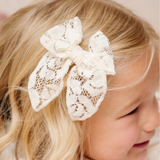 White Rose Lace Floral Bow Clip