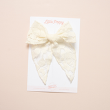 White Rose Lace Floral Bow Clip