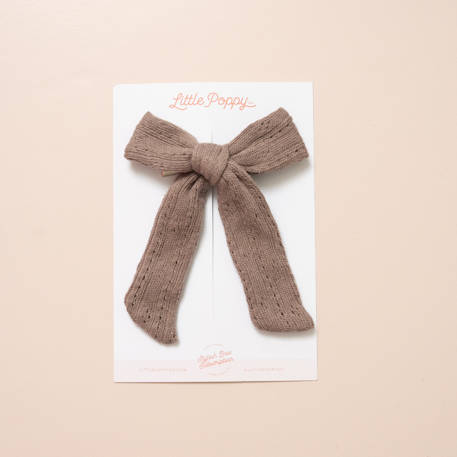 Brown Pointelle Knit Bow Clip