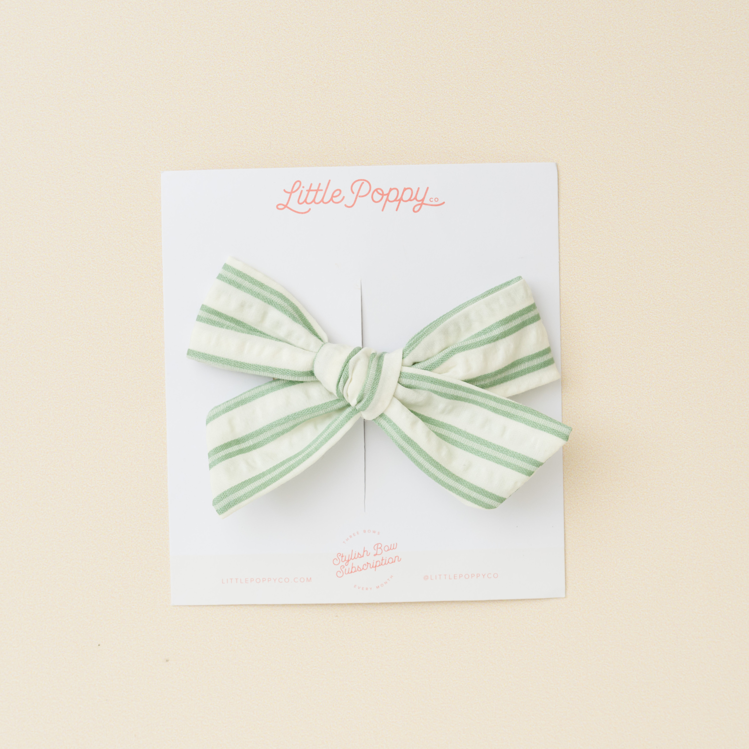 Sage Spring Crinkle Stripes Bow Clip