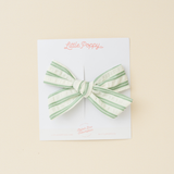 Sage Spring Crinkle Stripes Bow Clip