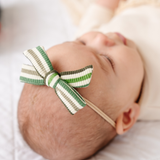 Evergreen Ribbed Knit Stripes Headband Bow