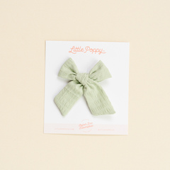Meadow Sage Woven Seersucker Bow Clip