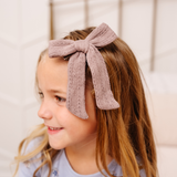 Brown Pointelle Knit Bow Clip