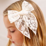 White Rose Lace Floral Bow Clip
