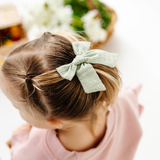 Meadow Sage Woven Seersucker Bow Clip