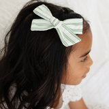 Sage Spring Crinkle Stripes Bow Clip