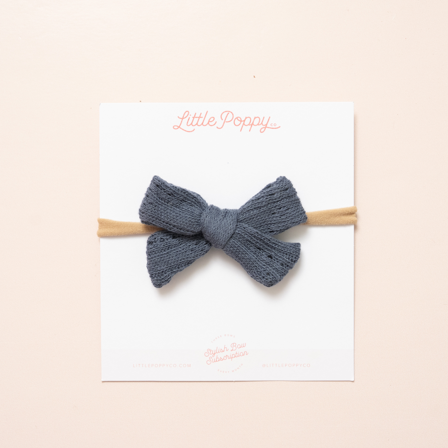 Navy Pointelle Knit Headband Bow