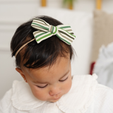 Evergreen Ribbed Knit Stripes Headband Bow