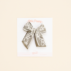Olive Layered Lace Bow Clip