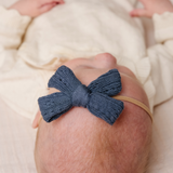 Navy Pointelle Knit Headband Bow