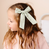Meadow Sage Woven Seersucker Bow Clip