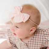 Pink Stitched Gauze Headband Bow