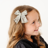 Olive Layered Lace Bow Clip