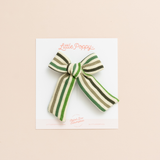 Evergreen Ribbed Knit Stripes Bow Clip