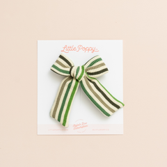 Evergreen Ribbed Knit Stripes Bow Clip