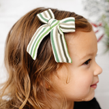 Evergreen Ribbed Knit Stripes Bow Clip