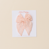 Pink Stitched Gauze Bow Clip