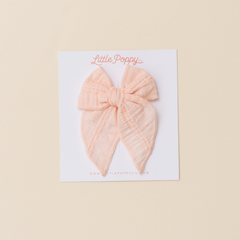 Pink Stitched Gauze Bow Clip