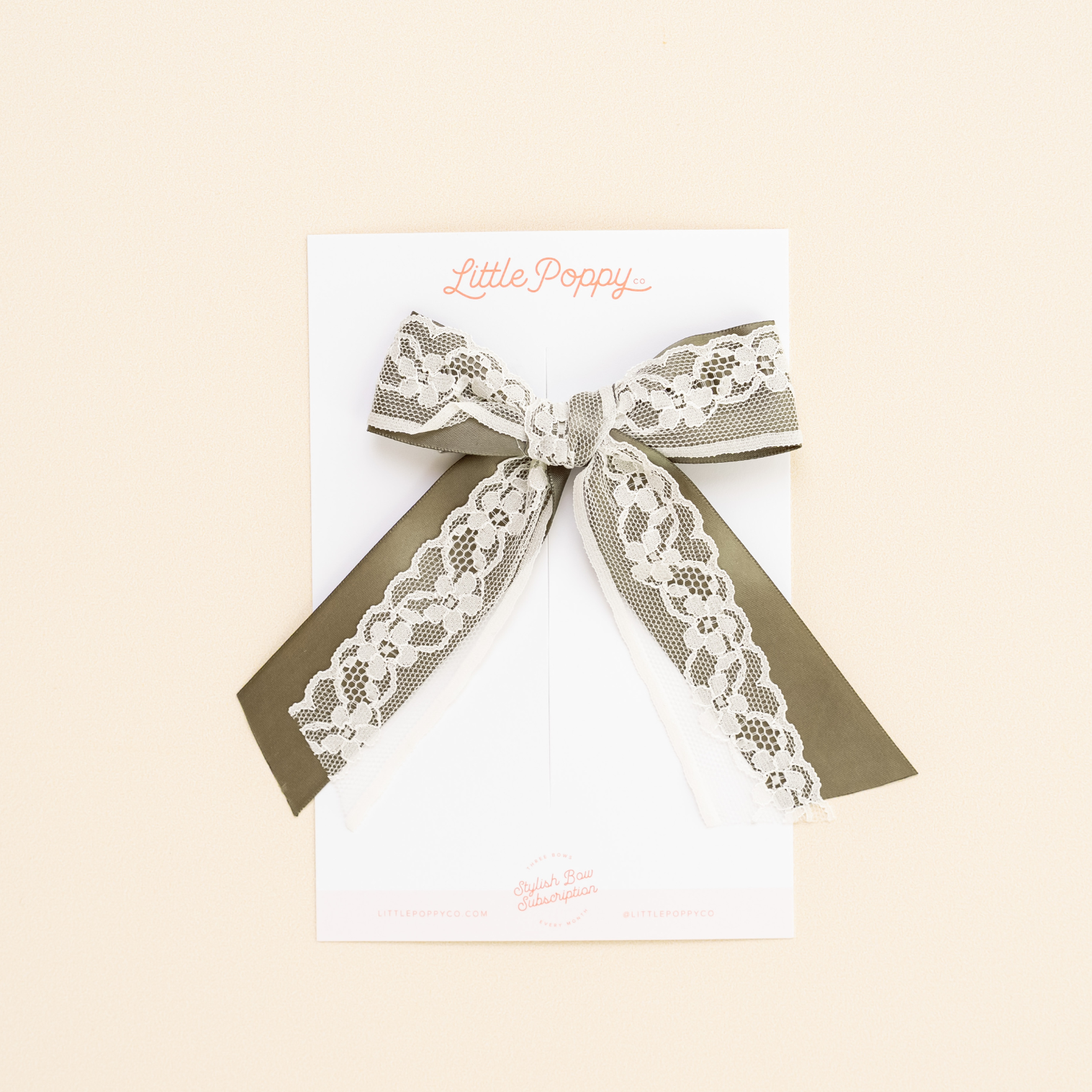 Olive Layered Lace Bow Clip