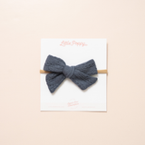 Navy Pointelle Knit Headband Bow