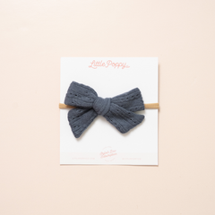 Navy Pointelle Knit Headband Bow