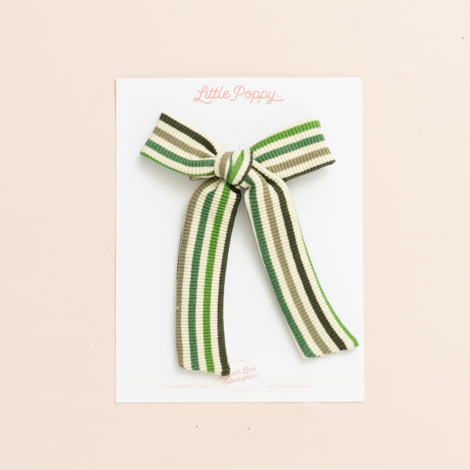 Evergreen Ribbed Knit Stripes Bow Clip