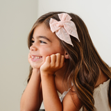 Pink Stitched Gauze Bow Clip