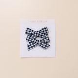 Navy Daisy Check Pigtail Bow Clip
