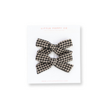 Beige Knit Check Pigtail Bow Clip