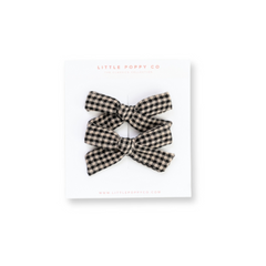 Beige Knit Check Pigtail Bow Clip