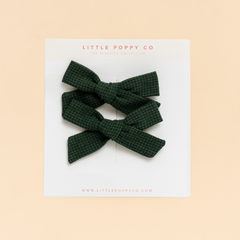 Olive Check Pigtail Bow Clip