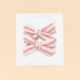 Bubblegum Stitched Stripe Pigtail Bow Clip