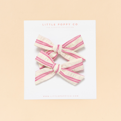 Bubblegum Stitched Stripe Pigtail Bow Clip