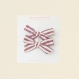 Purple Linen Stripe Pigtail Bow Clip