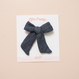 Navy Pointelle Knit Bow Clip