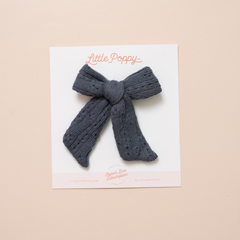 Navy Pointelle Knit Bow Clip
