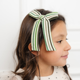 Evergreen Ribbed Knit Stripes Bow Clip