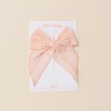 Pink Stitched Gauze Bow Clip