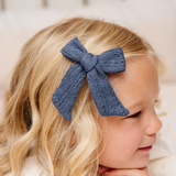 Navy Pointelle Knit Bow Clip