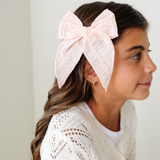 Pink Stitched Gauze Bow Clip