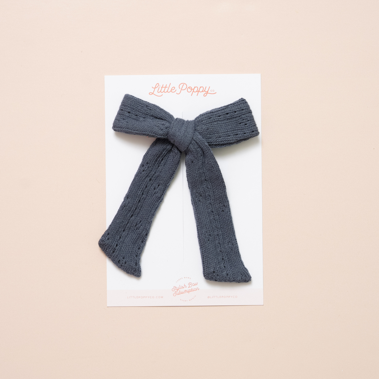 Navy Pointelle Knit Bow Clip